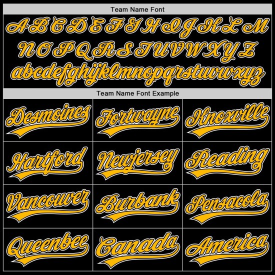 Maglia da baseball nera personalizzata, autentica, in oro e bianco, stile retrò Maglia da baseball nera personalizzata, autentica, in oro e bianco, stile retrò