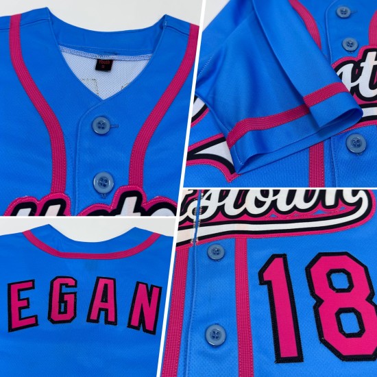 Maglia da baseball autentica personalizzata Sky rosa-nera blu