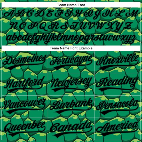 Maglia da baseball Kelly verde con motivo tartaruga 3D personalizzata, modello autentico nero Maglia da baseball Kelly verde con motivo tartaruga 3D personalizzata, modello autentico nero