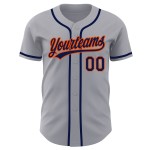 Maglia da baseball autentica grigia blu navy-arancio personalizzata Maglia da baseball autentica grigia blu navy-arancio personalizzata