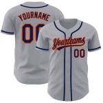 Maglia da baseball autentica grigia blu navy-arancio personalizzata Maglia da baseball autentica grigia blu navy-arancio personalizzata