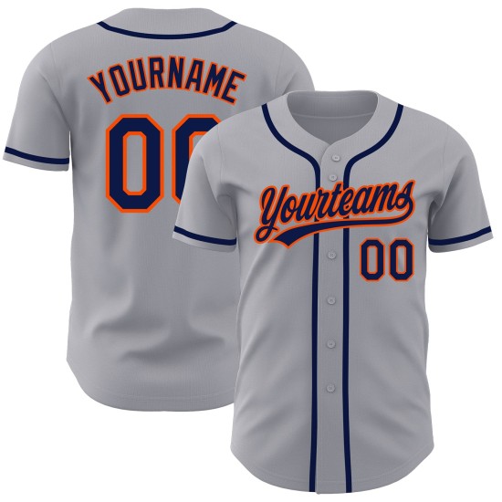 Maglia da baseball autentica grigia blu navy-arancio personalizzata Maglia da baseball autentica grigia blu navy-arancio personalizzata