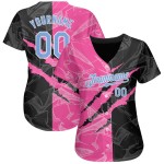 Maglia da baseball personalizzata leggera con motivo graffiti, graffio 3D, rosa-nero, blu autentico