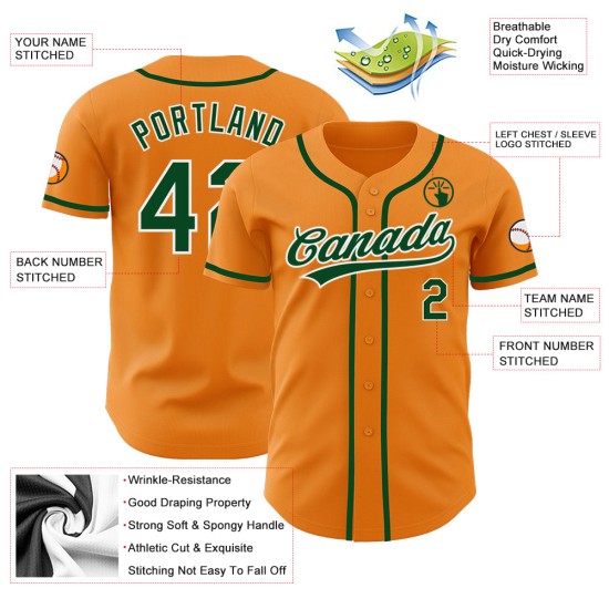 Maglia da baseball arancione Bay Authentic Green-White personalizzata Maglia da baseball arancione Bay Authentic Green-White personalizzata