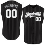 Maglia da baseball a righe nere senza maniche bianca, autentica, grigia, personalizzata