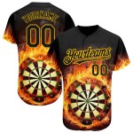 Modello di design Maglia da baseball nera Autentica 3D Bersaglio per freccette dorato Fiamma Personalizzata