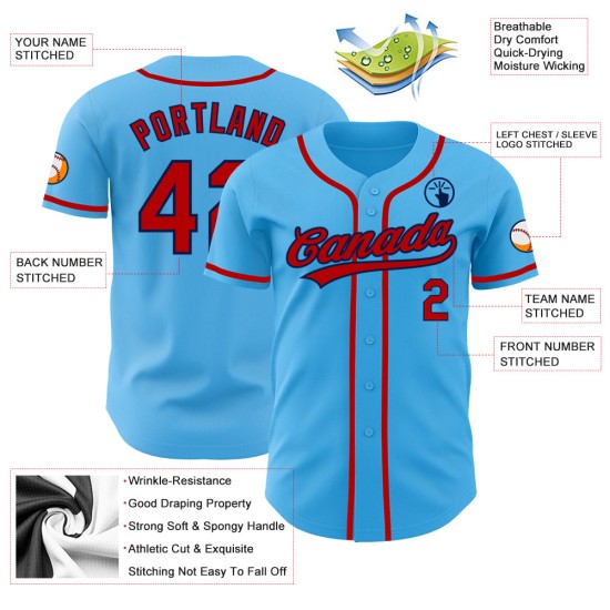Maglia da baseball autentica personalizzata rosso-blu navy Sky