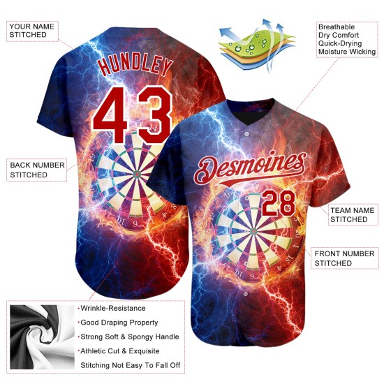 Maglia da baseball personalizzata con motivo Flame Board nero 3D autentico rosso-bianco con freccette