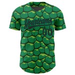 Maglia da baseball Kelly verde con motivo tartaruga 3D personalizzata, modello autentico nero Maglia da baseball Kelly verde con motivo tartaruga 3D personalizzata, modello autentico nero