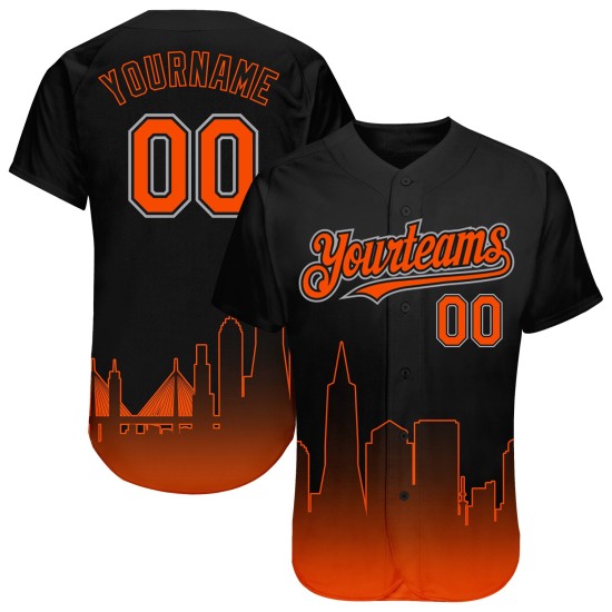 Maglia da baseball San City Fashion, arancione-grigio sfumato, 3D Francisco, edizione nera personalizzata, autentica Maglia da baseball San City Fashion, arancione-grigio sfumato, 3D Francisco, edizione nera personalizzata, autentica