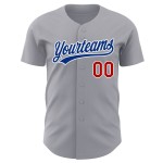 Maglia da baseball autentica grigia personalizzata rosso-bianca Maglia da baseball autentica grigia personalizzata rosso-bianca