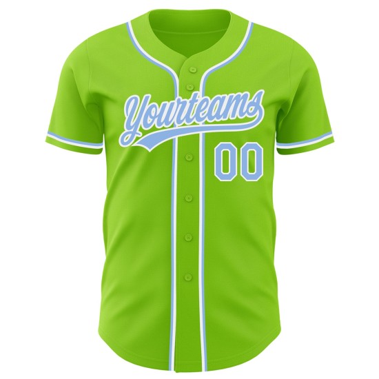 Maglia da baseball personalizzata autentica blu-bianca verde leggera al neon