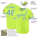 Maglia da baseball leggera retrò personalizzata autentica, verde neon, blu e bianca Maglia da baseball leggera retrò personalizzata autentica, verde neon, blu e bianca