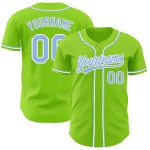 Maglia da baseball personalizzata autentica blu-bianca verde leggera al neon