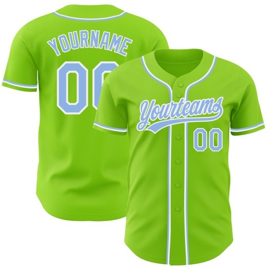 Maglia da baseball personalizzata autentica blu-bianca verde leggera al neon