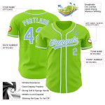 Maglia da baseball personalizzata autentica blu-bianca verde leggera al neon