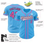 Maglia da baseball autentica personalizzata Sky rosa-nera blu