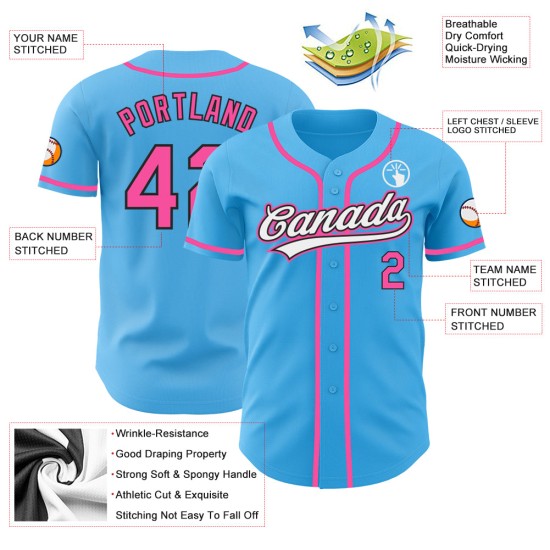 Maglia da baseball autentica personalizzata Sky rosa-nera blu