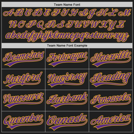 Maglia da baseball personalizzata viola-oro autentica nera Maglia da baseball personalizzata viola-oro autentica nera
