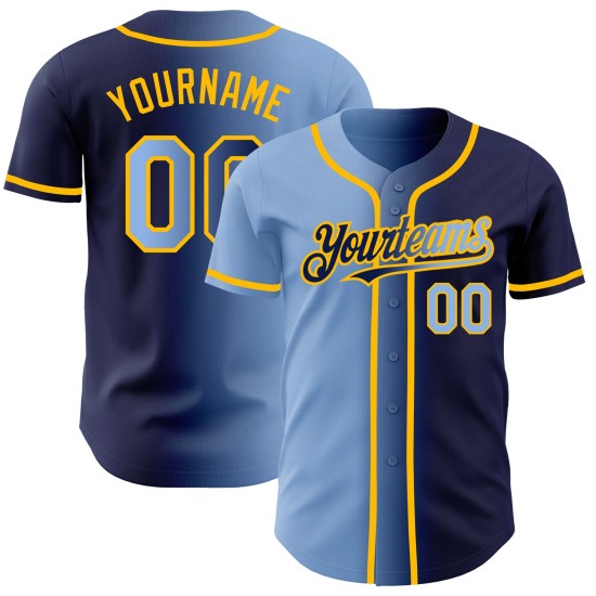 Maglia da baseball sfumata blu-oro leggera personalizzata, moda autentica, blu navy