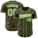 Maglia da baseball verde oliva neon Service To Salute personalizzata verde-bianca autentica