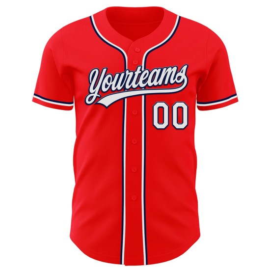 Maglia da baseball personalizzata rossa, bianca e blu navy, autentica Fire Maglia da baseball personalizzata rossa, bianca e blu navy, autentica Fire