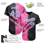 Maglia da baseball personalizzata leggera con motivo graffiti, graffio 3D, rosa-nero, blu autentico