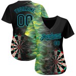 Maglia da baseball con motivo Blue Lakes Black, design Fiery, personalizzata e autentica, con freccette 3D