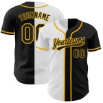 Maglia da baseball nera bianca e oro, autentica, personalizzata, moda divisa