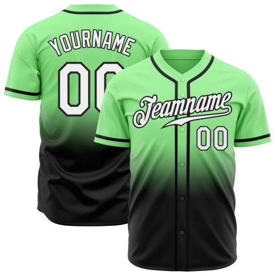 Maglia da baseball bianca e nera sfumata, autentica, personalizzata, verde pisello Maglia da baseball bianca e nera sfumata, autentica, personalizzata, verde pisello