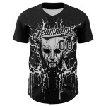 Maglia da baseball bianca autentica personalizzata con motivo 3D nero a forma di teschio Rave Maglia da baseball bianca autentica personalizzata con motivo 3D nero a forma di teschio Rave