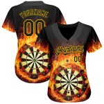 Modello di design Maglia da baseball nera Autentica 3D Bersaglio per freccette dorato Fiamma Personalizzata