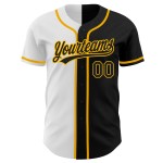 Maglia da baseball nera bianca e oro, autentica, personalizzata, moda divisa