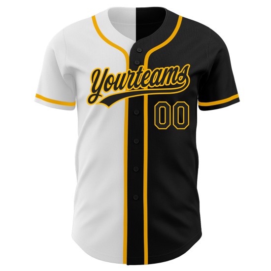 Maglia da baseball nera bianca e oro, autentica, personalizzata, moda divisa