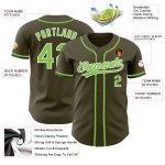 Maglia da baseball verde oliva neon Service To Salute personalizzata verde-bianca autentica