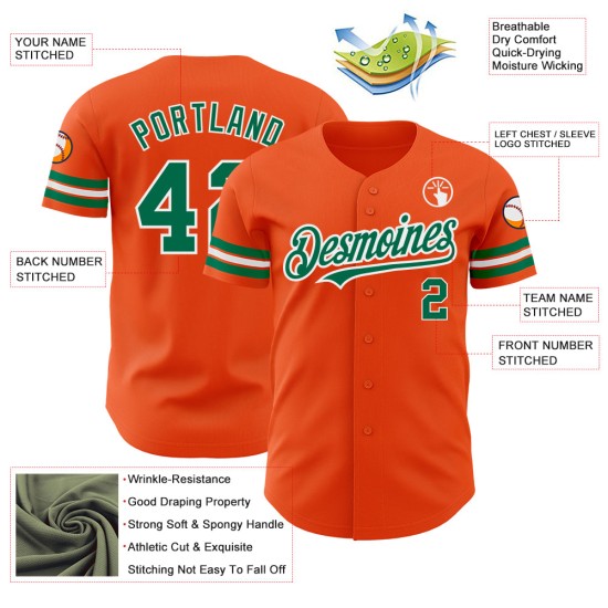 Maglia da baseball autentica personalizzata Kelly Green-White Orange
