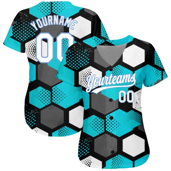 Maglia da baseball con motivo bianco-chiaro autentico, design personalizzato, blu 3D verde acqua Maglia da baseball con motivo bianco-chiaro autentico, design personalizzato, blu 3D verde acqua