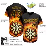 Modello di design Maglia da baseball nera Autentica 3D Bersaglio per freccette dorato Fiamma Personalizzata