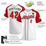 Maglia da baseball personalizzata con maniche raglan rosse, nere e bianche autentiche Maglia da baseball personalizzata con maniche raglan rosse, nere e bianche autentiche
