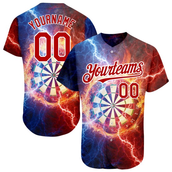 Maglia da baseball personalizzata con motivo Flame Board nero 3D autentico rosso-bianco con freccette