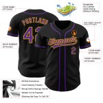 Maglia da baseball personalizzata viola-oro autentica nera Maglia da baseball personalizzata viola-oro autentica nera