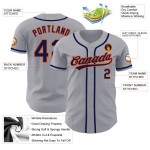 Maglia da baseball autentica grigia blu navy-arancio personalizzata Maglia da baseball autentica grigia blu navy-arancio personalizzata