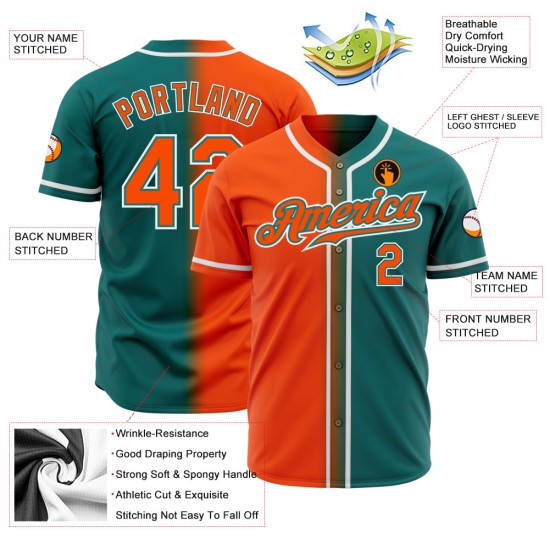 Maglia da baseball moda verde acqua sfumata autentica personalizzata arancione-bianca Maglia da baseball moda verde acqua sfumata autentica personalizzata arancione-bianca
